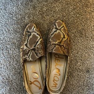 Sam Edelman Gold-Brown Snake-Print Loafers